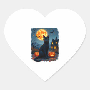 Black Cat Starry Night Van Gogh Pumpkins Fladdermu Hjärtformat Klistermärke