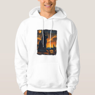 Black Cat Starry Night Van Gogh Pumpkins Fladdermu Hoodie
