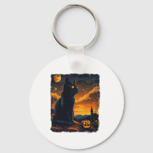 Black Cat Starry Night Van Gogh Pumpkins Fladdermu Nyckelring