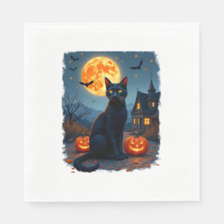 Black Cat Starry Night Van Gogh Pumpkins Fladdermu Pappersservett