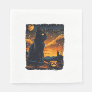 Black Cat Starry Night Van Gogh Pumpkins Fladdermu Pappersservett