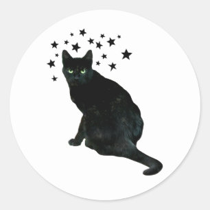 Black Cat Stars Sticker Runt Klistermärke