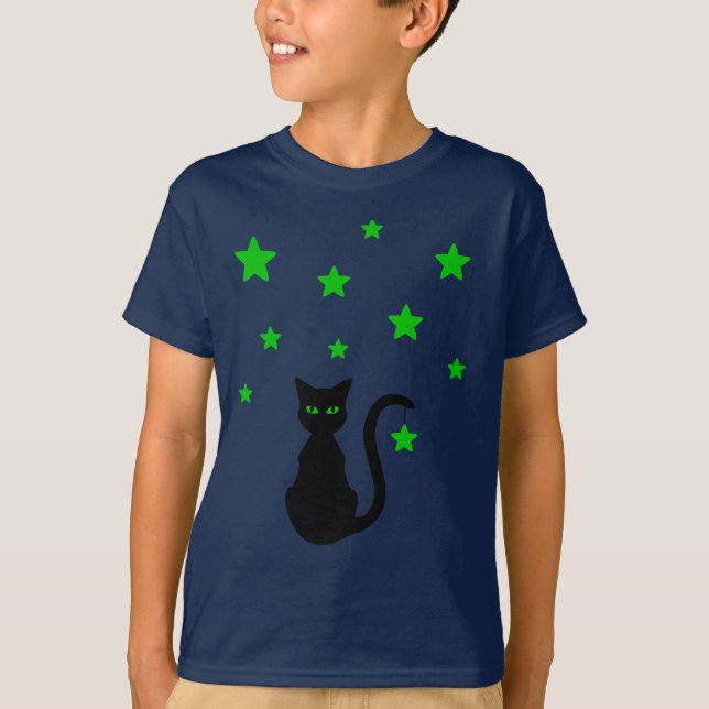 Black Cat Stars T-Shirt (barn) (Framsida)