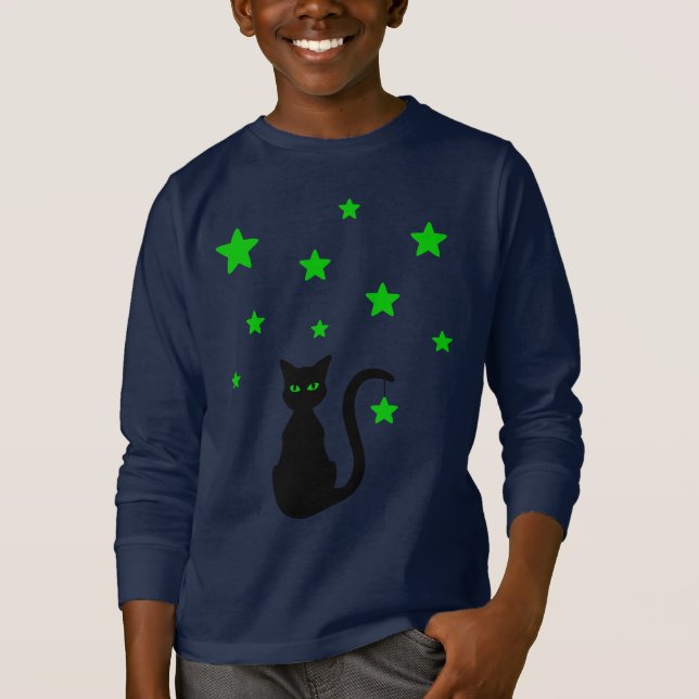 Black Cat Stars T-Shirt (barn) (Framsida)