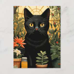 Black Cat still Life har i blommor målning Vykort