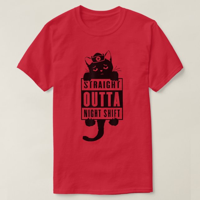 Black Cat Straight Outta Night Shift Stethoscope N T Shirt (Design framsida)