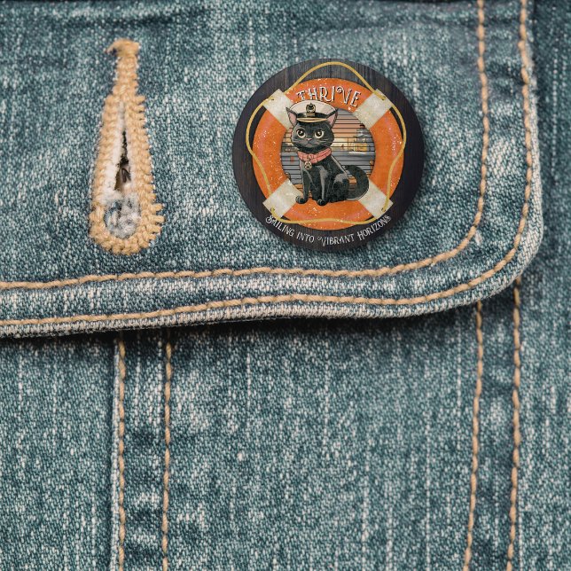 Black Cat Sunset: En resa till THRIVE 1 Inch Round Knapp (Black Cat Sunset: A Voyage to THRIVE 1 Inch Round Button)