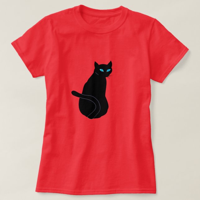 Black Cat T-Shirt med Blue Öga (Design framsida)