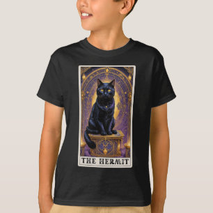 Black Cat Tarot Card Hermit Halloween Childles T Shirt