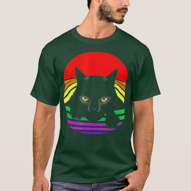 Black Cat Tassar LGBT Bright Rainbow T Shirt (Framsida)