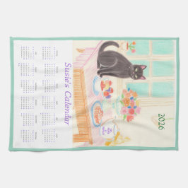 Black Cat & Tea Party Kitchen Towel Calendar Kökshandduk