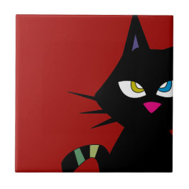 Black Cat Tecknad på Red Kakelplatta
