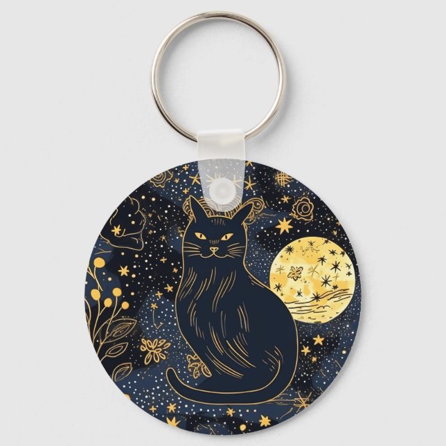 Black Cat the Starry Himlar Keychain Nyckelring (Framsida)