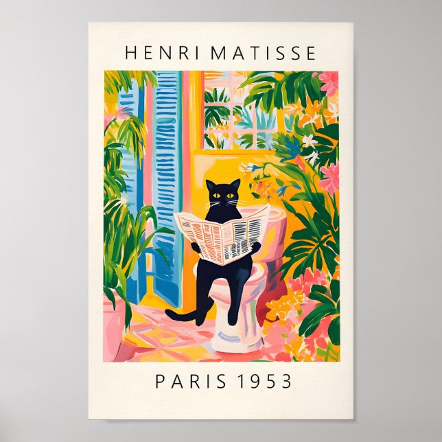 Black Cat Toilet, Bathroom Wall Art, Matisse Po Poster (Framsidan)