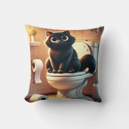 Black Cat Toilet - Funny Bathroom Art Kudde