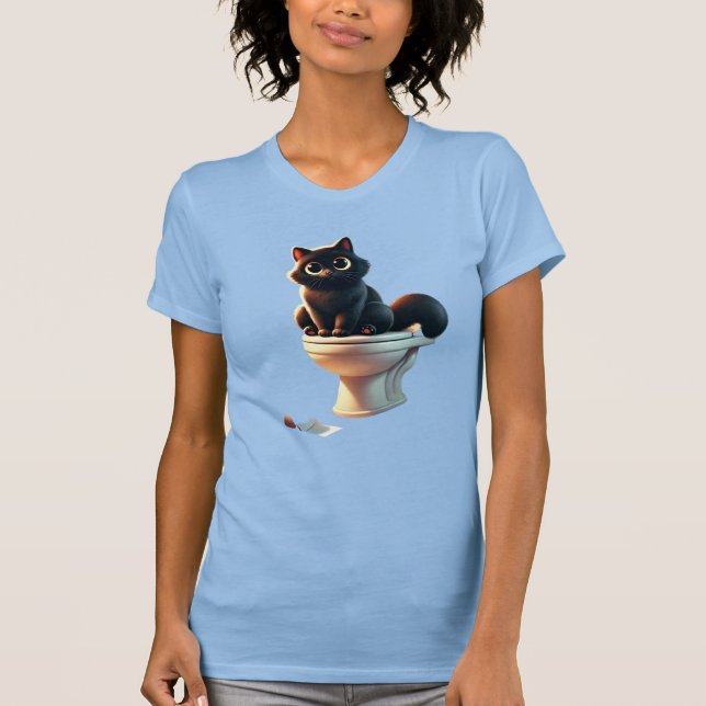 Black Cat Toilet - Funny Bathroom Art T Shirt (Framsida)