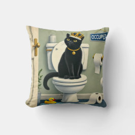 Black Cat Toilet Kung - Funny Bathroom Humor Kudde