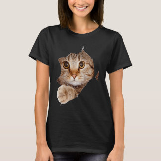 Black Cat Torn Cloth Cat  Cat Mom Kitten T Shirt