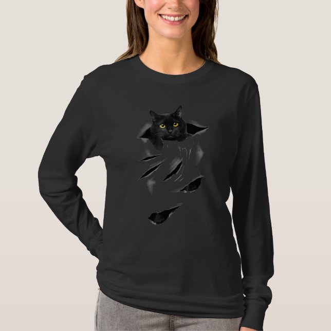 Black Cat Torn T Shirt (Framsida)
