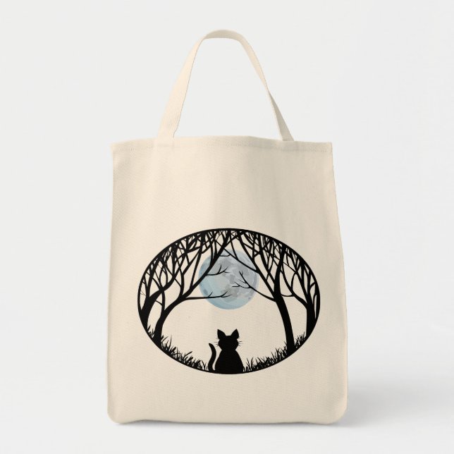 Black Cat Tote Bag Tjock Cat Matkasse Halloween Tygkasse (Framsidan)