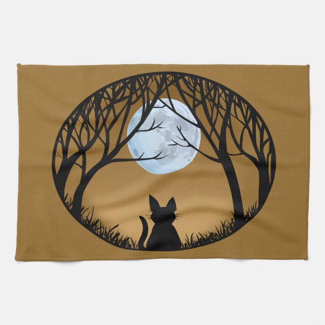 Black Cat Towel Black Cat Art Tea Towels Cat Decor Kökshandduk (Horisontell)