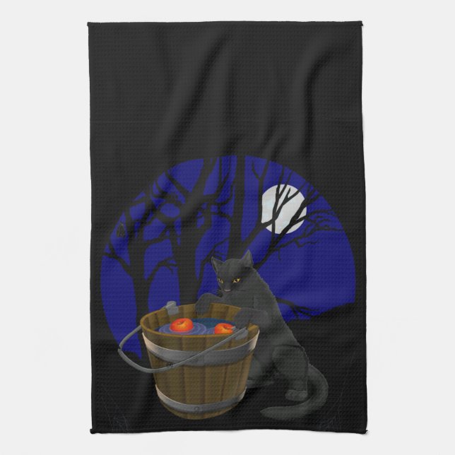 Black Cat Towel Spooky Halloween Cat Tea Towels Kökshandduk (Vertikal)