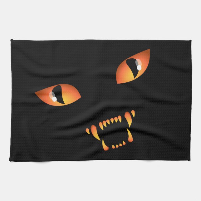 Black Cat Towel Spooky Halloween Cat Tea Towels Kökshandduk (Horisontell)