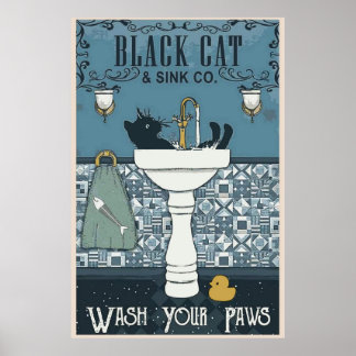 Black Cat Tvätta Tassar Poster