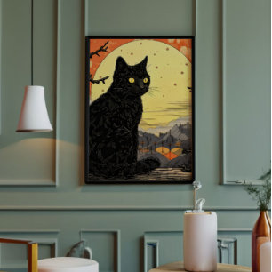 Black Cat Ukiyo-e Fototryck