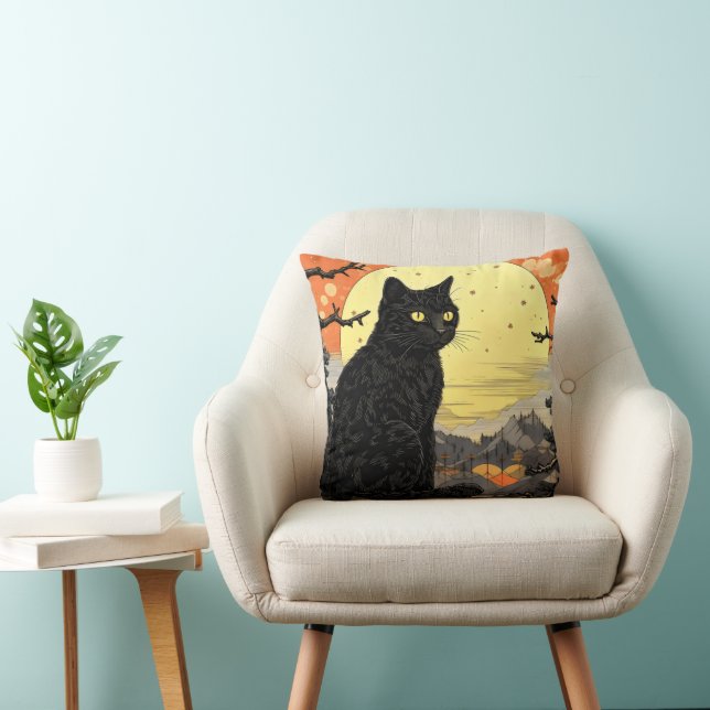 Black Cat Ukiyo-e Kudde (Stol)