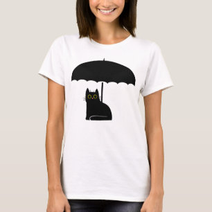 Black Cat under Parbrella T Shirt