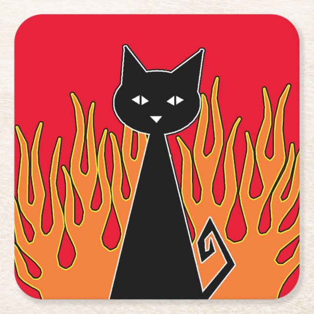 +{ Black Cat }+ Underlägg Papper Kvadrat (Framsidan)