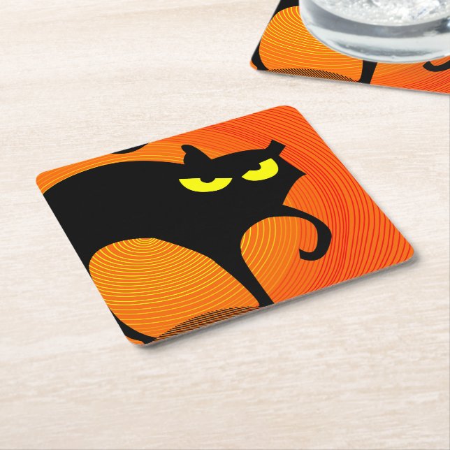 Black Cat Underlägg Papper Kvadrat (Vinklad)