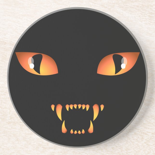 Black Cat Underlägg Roligt Halloween Evil Cat Deco Sandsten (Framsidan)