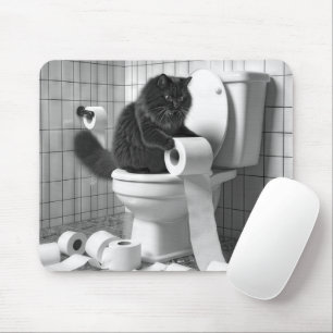 Black Cat Unraveling a Roll of Toilet Papper Musmatta