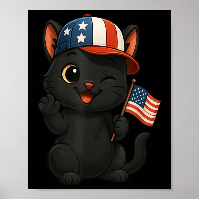 Black Cat USA flagga 4 juli Independence day Mamma Poster (Framsidan)
