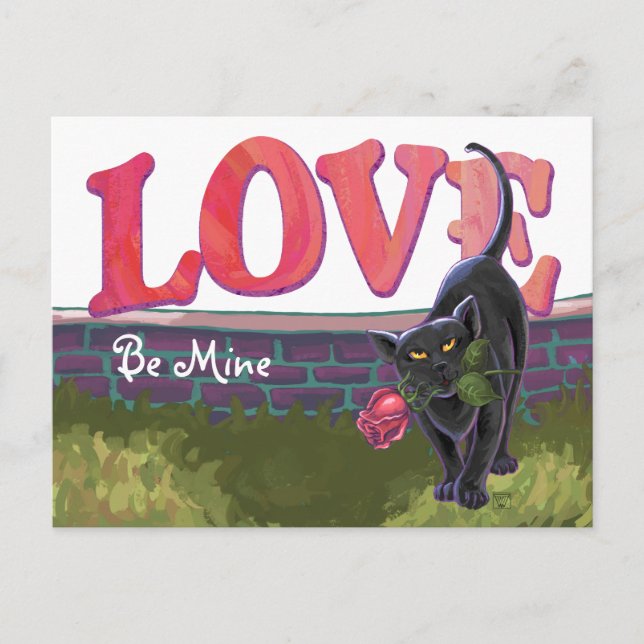 Black Cat Valentine Day Helg Vykort (Framsida)