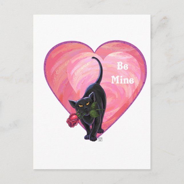 Black Cat Valentine Day Helg Vykort (Framsida)