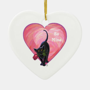 Black Cat Valentine Day Julgransprydnad Keramik