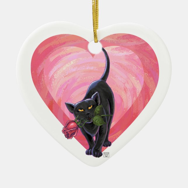 Black Cat Valentine Day Julgransprydnad Keramik (Framsidan)