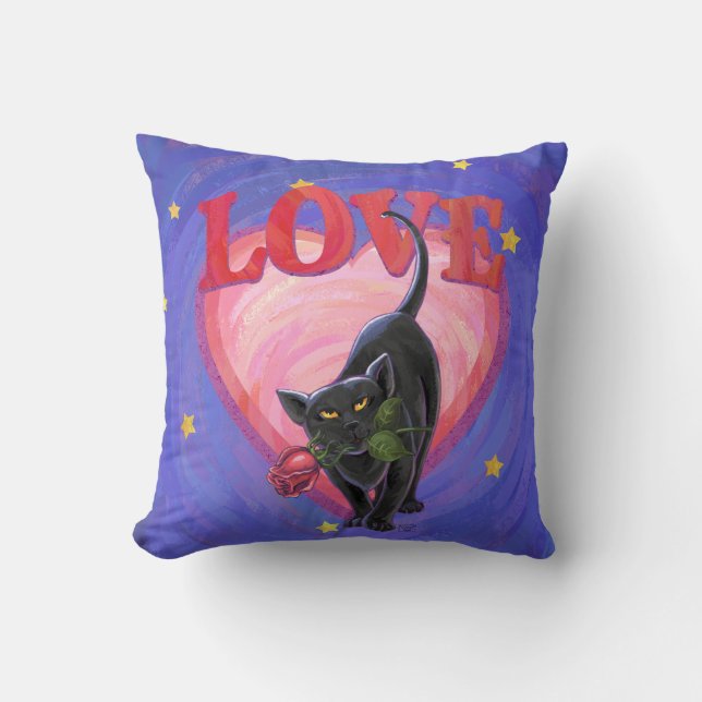 Black Cat Valentine Day Kudde (Framsida)