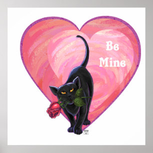 Black Cat Valentine Day Poster