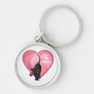 Black Cat Valentine Day Rund Silverfärgad Nyckelring