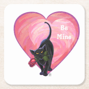 Black Cat Valentine Day Underlägg Papper Kvadrat