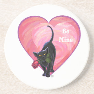 Black Cat Valentine Day Underlägg Sandsten