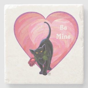 Black Cat Valentine Day Underlägg Sten