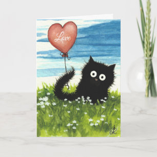 Black Cat Valentine Kärlek av Bihrle Helgkort
