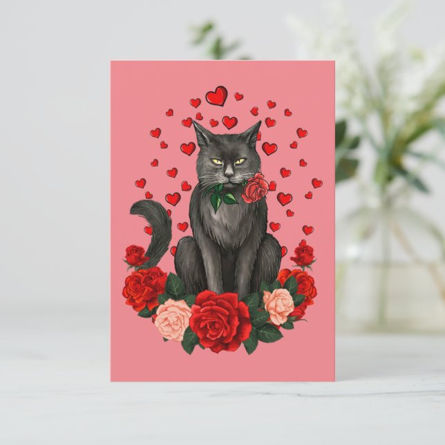 Black Cat Valentines day Boys Girls Officiell Teen Kort (Stående Fram)