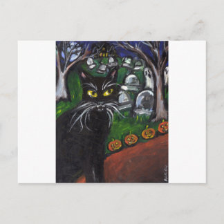Black cat Vampire Halloween art Vykort