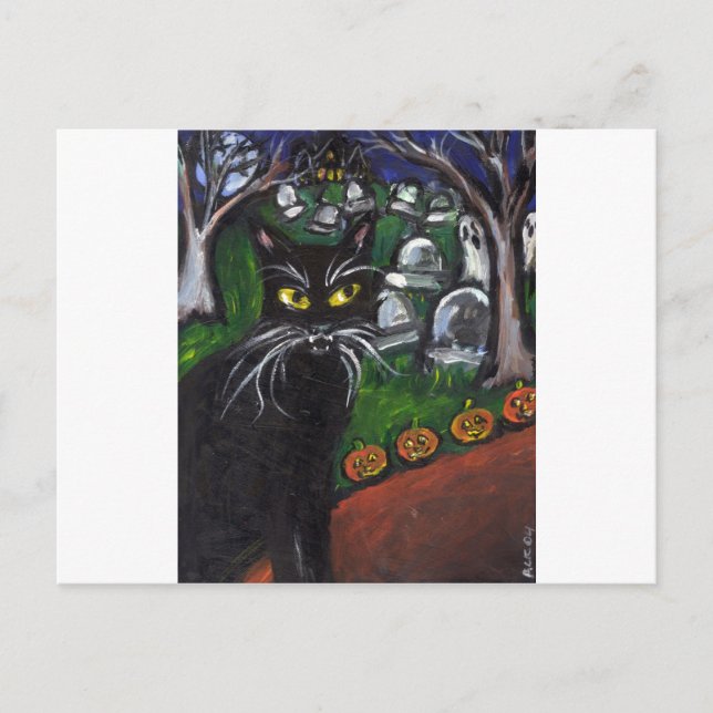 Black cat Vampire Halloween art Vykort (Framsida)